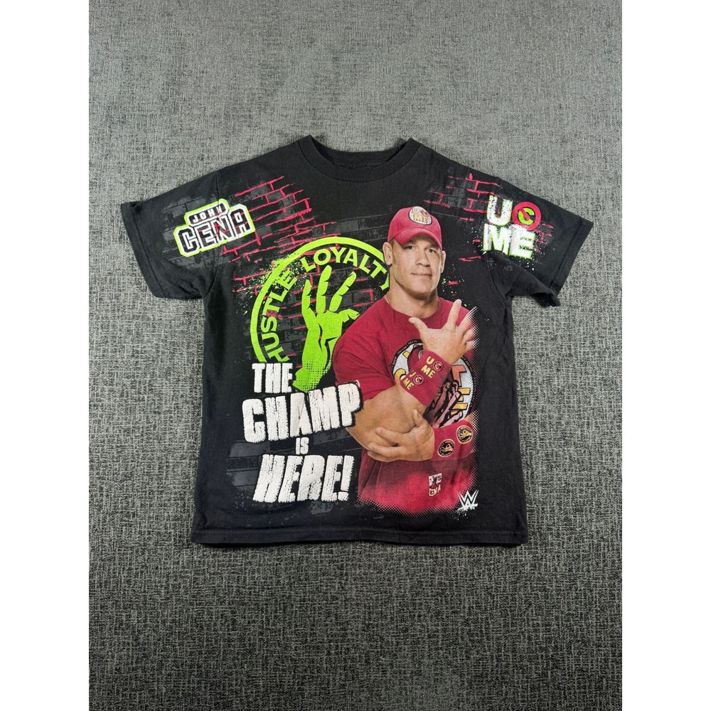 WWE John Cena Boys T-Shirt The Champ Is Here Black Graphic Tee Kids Large 10/12